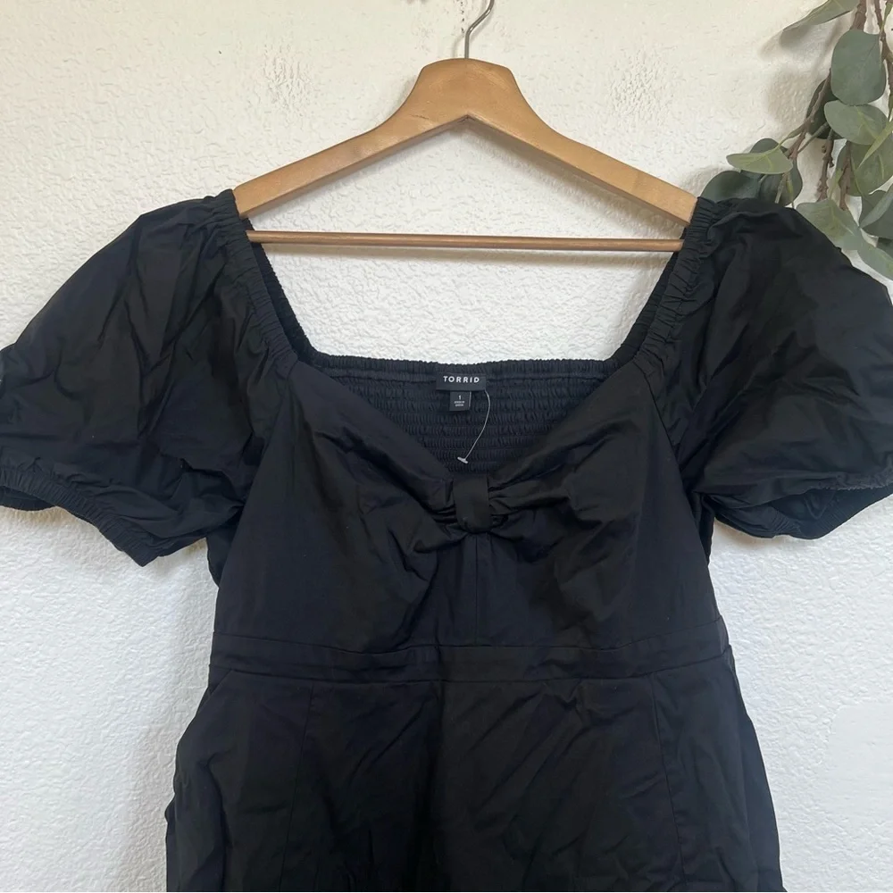 Torrid- NWOT Black Poplin Puff Sleeve Midi Dress- 1